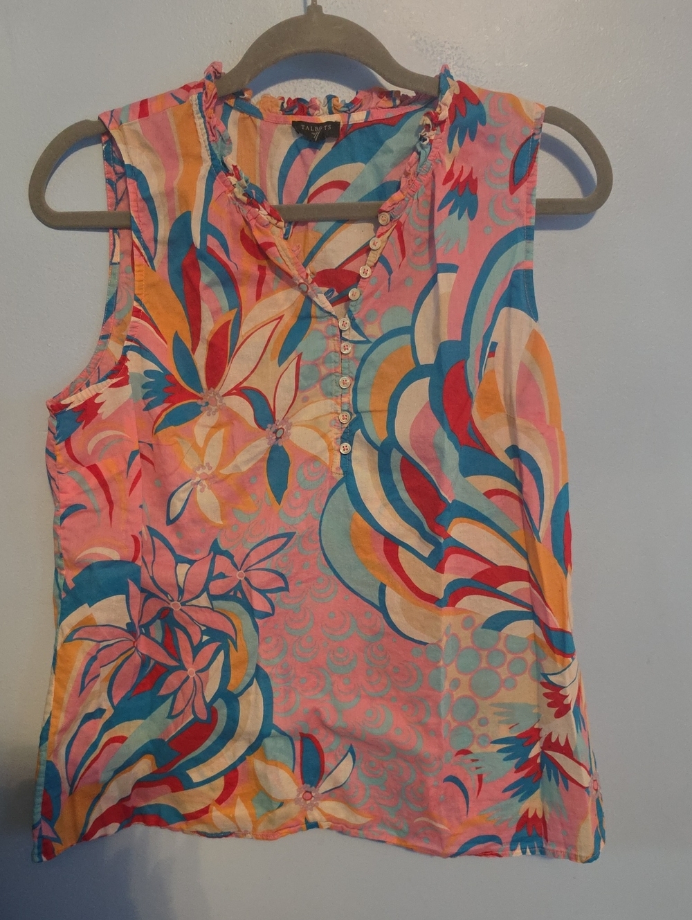 Talbots Pink Multicolor Floral-Print Top Size L/p